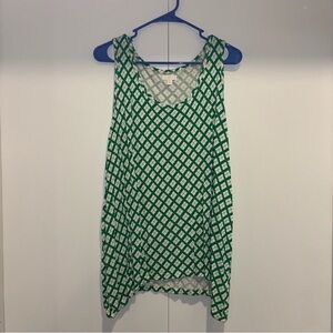 Charming Charlie Green and White Patterned Tank Top